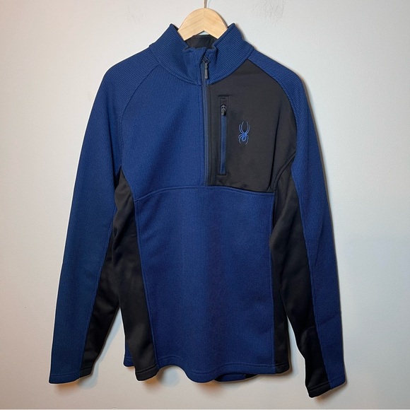 Spyder Men's XL Half Zip Sweater Gait Knit Pullover Blue/Black Jacket Stretch - Picture 1 of 10